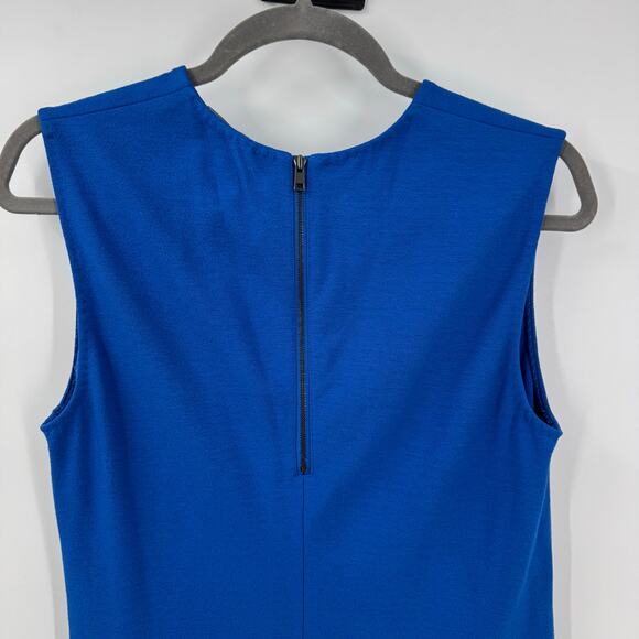 Vince Midi Sheath Dress M Blue Sleeveless Zip Up Career Minimalist Event Party - Picture 4 of 7